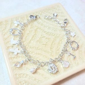 💎Sterling Silver Dainty Cross Key Heart Ring and Moon Multiple Charm Bracelet